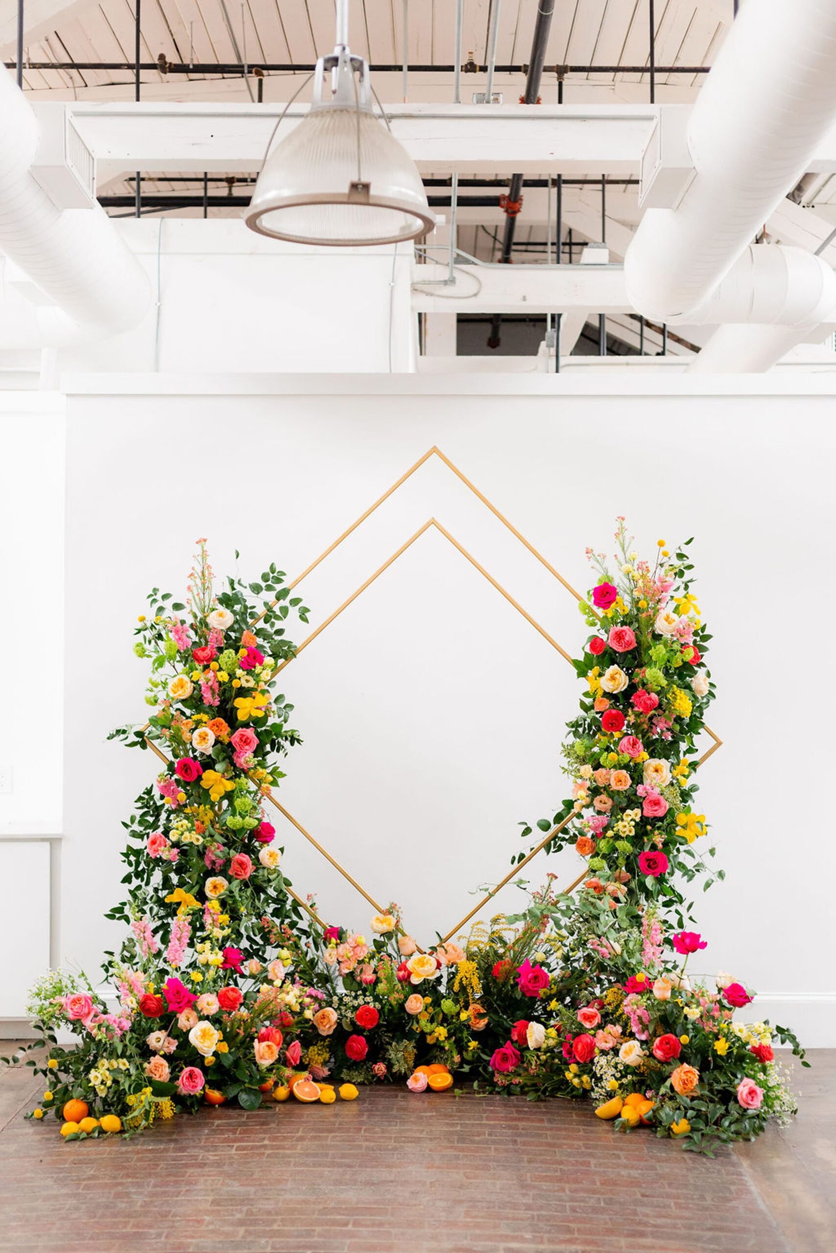 Bright and colorful flower towers for Rhode Island wedding