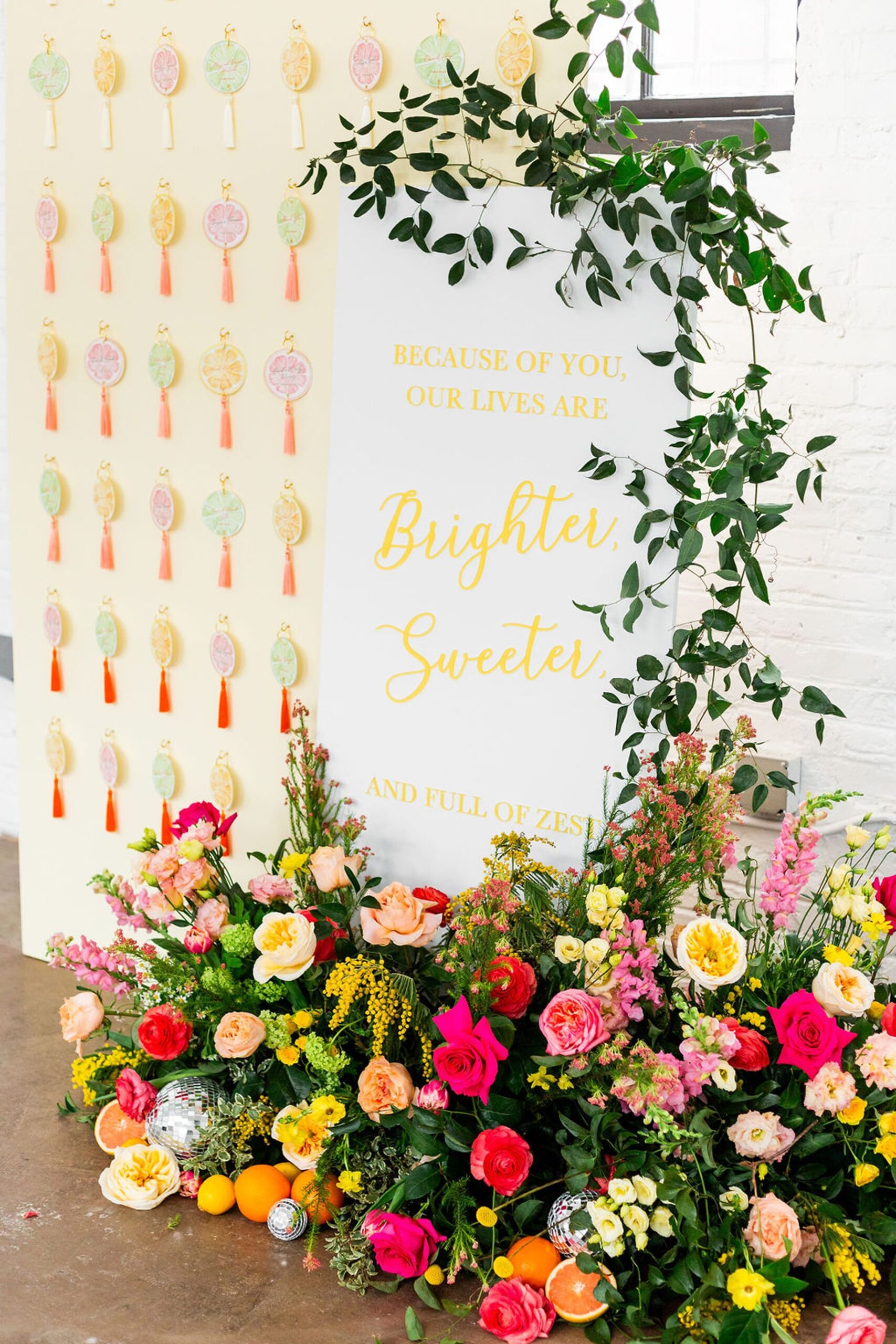 Citrus themed decor for New England wedding