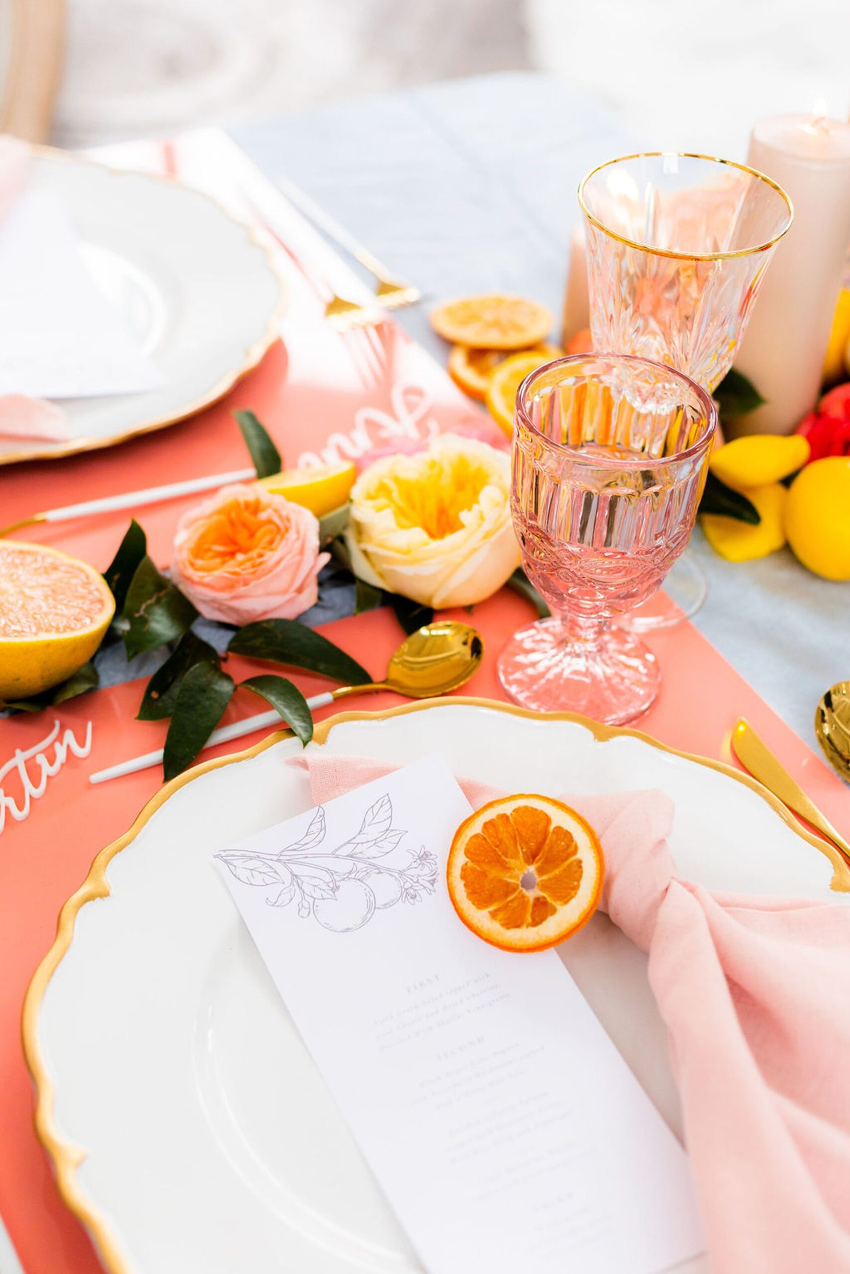 Citrus themed decor for New England wedding