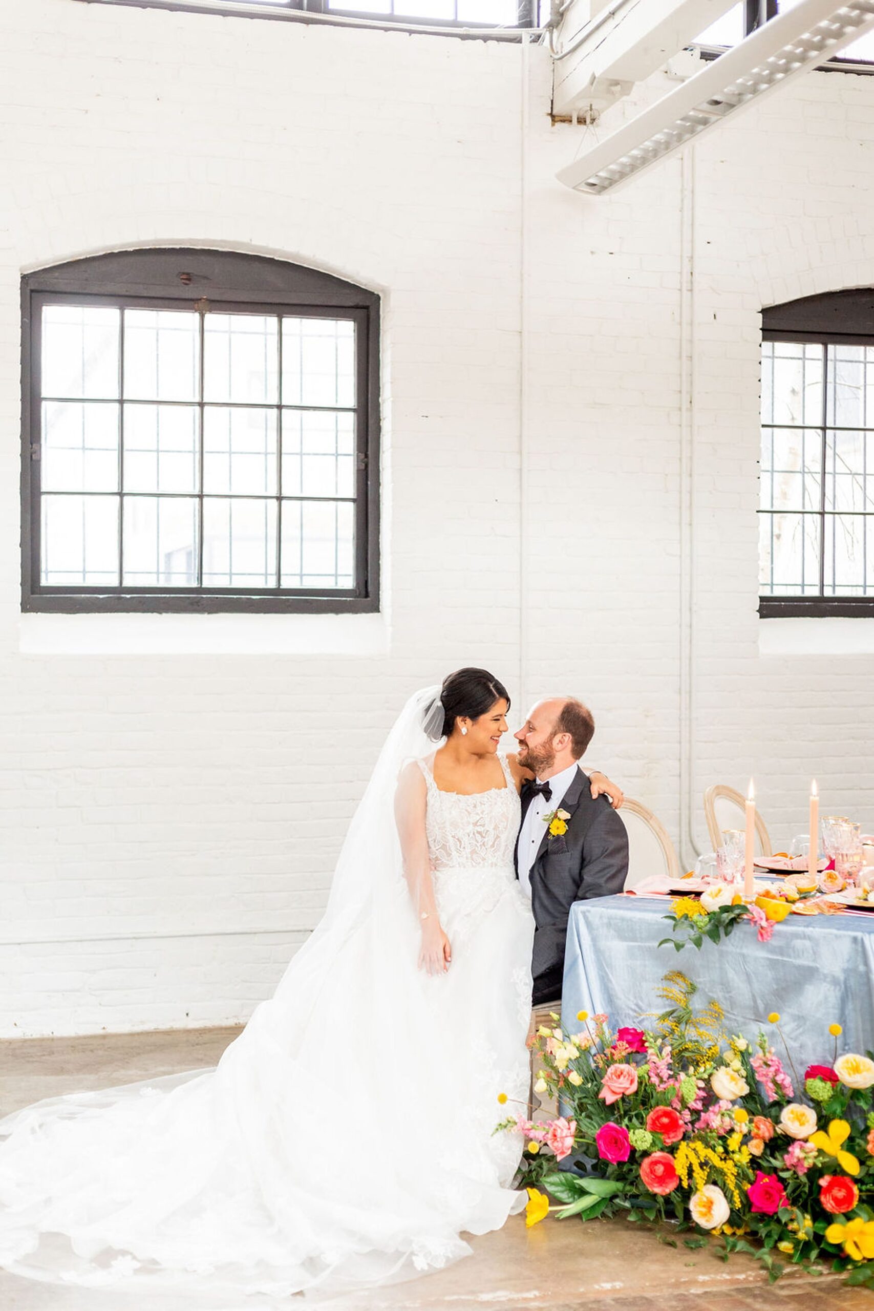 Bride and groom portraits at the Dye House in Providence