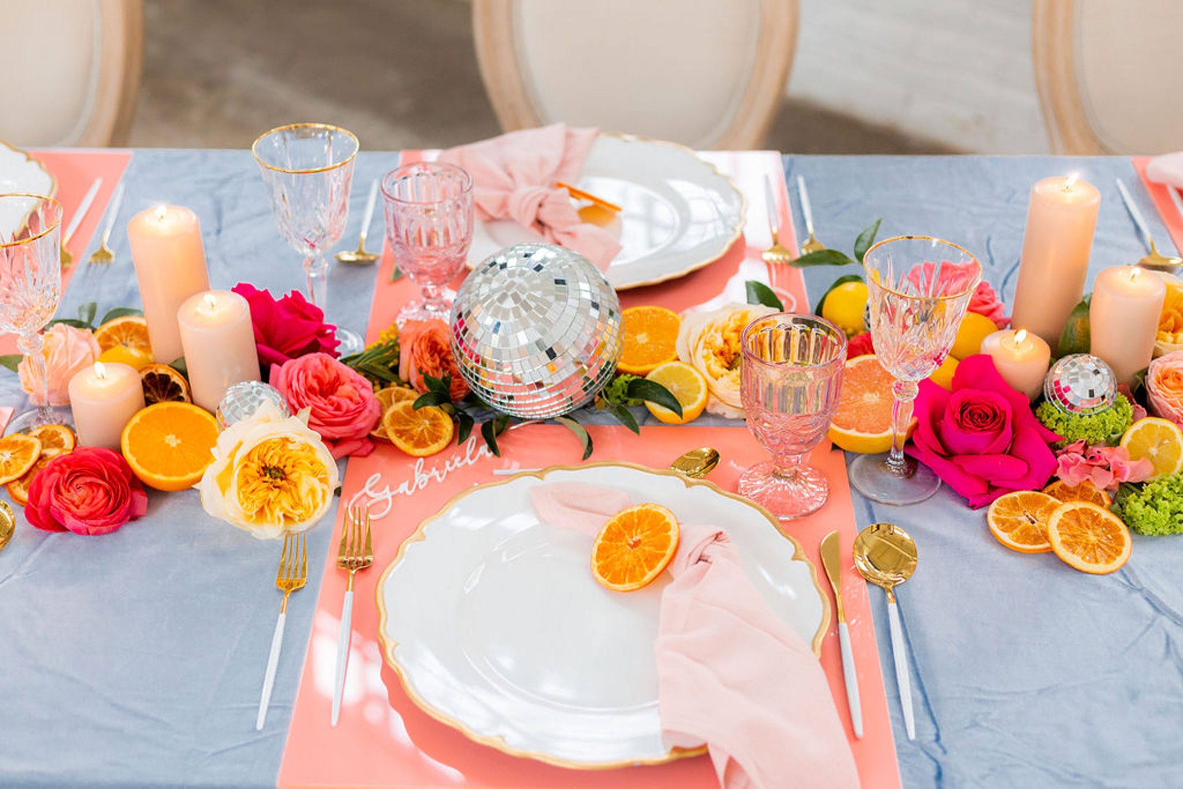 Bright and colorful table decor for Providence wedding at the Dye House