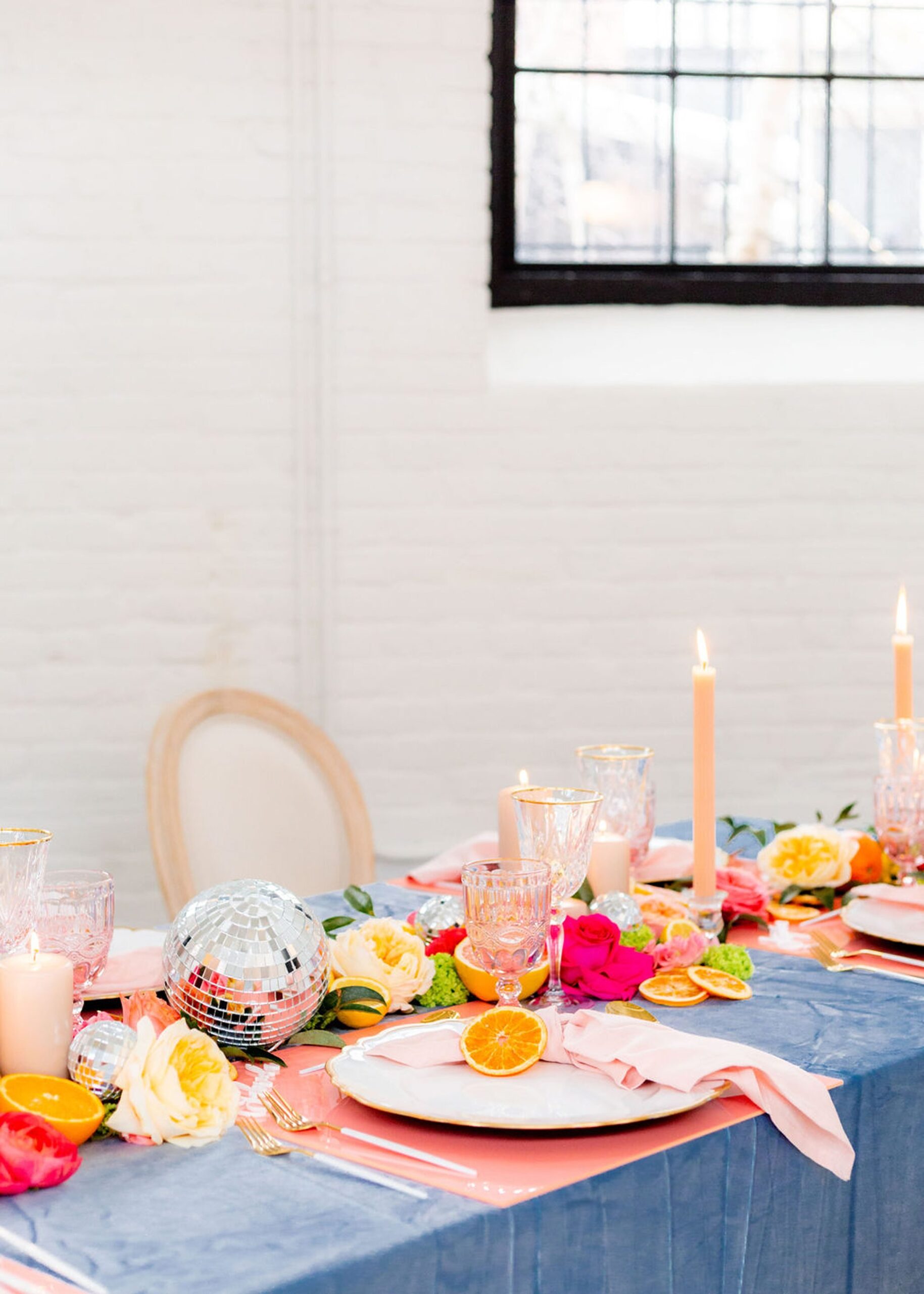 Citrus themed tablescape for New England wedding