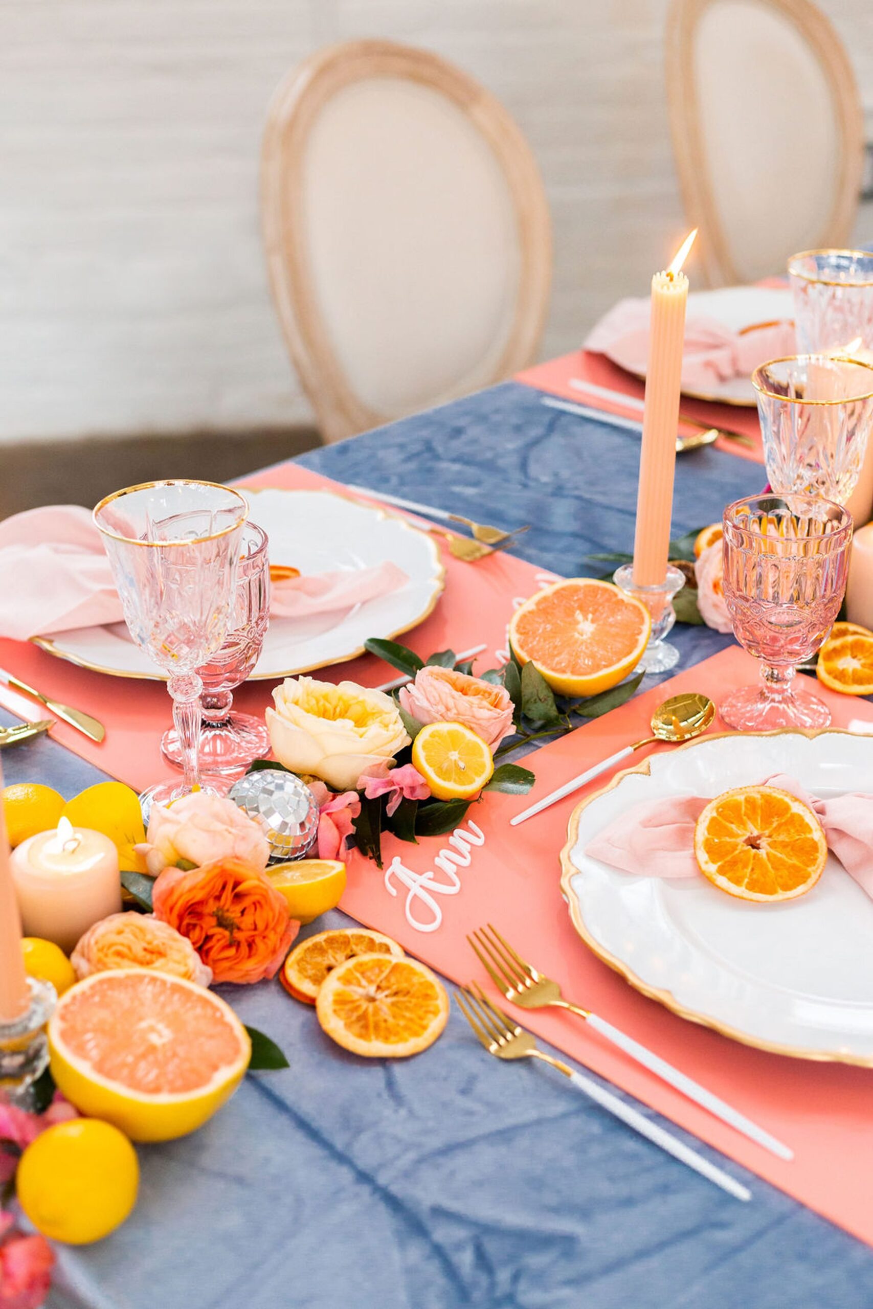 Citrus themed decor for New England wedding